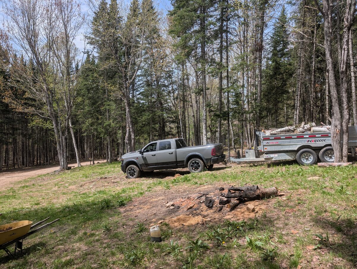 Truck connected to dump trailer